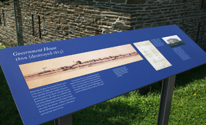 One of the dozen new interpretive signs installed recently is found in front of the Stone Magazine. Credit: Andrew Stewart